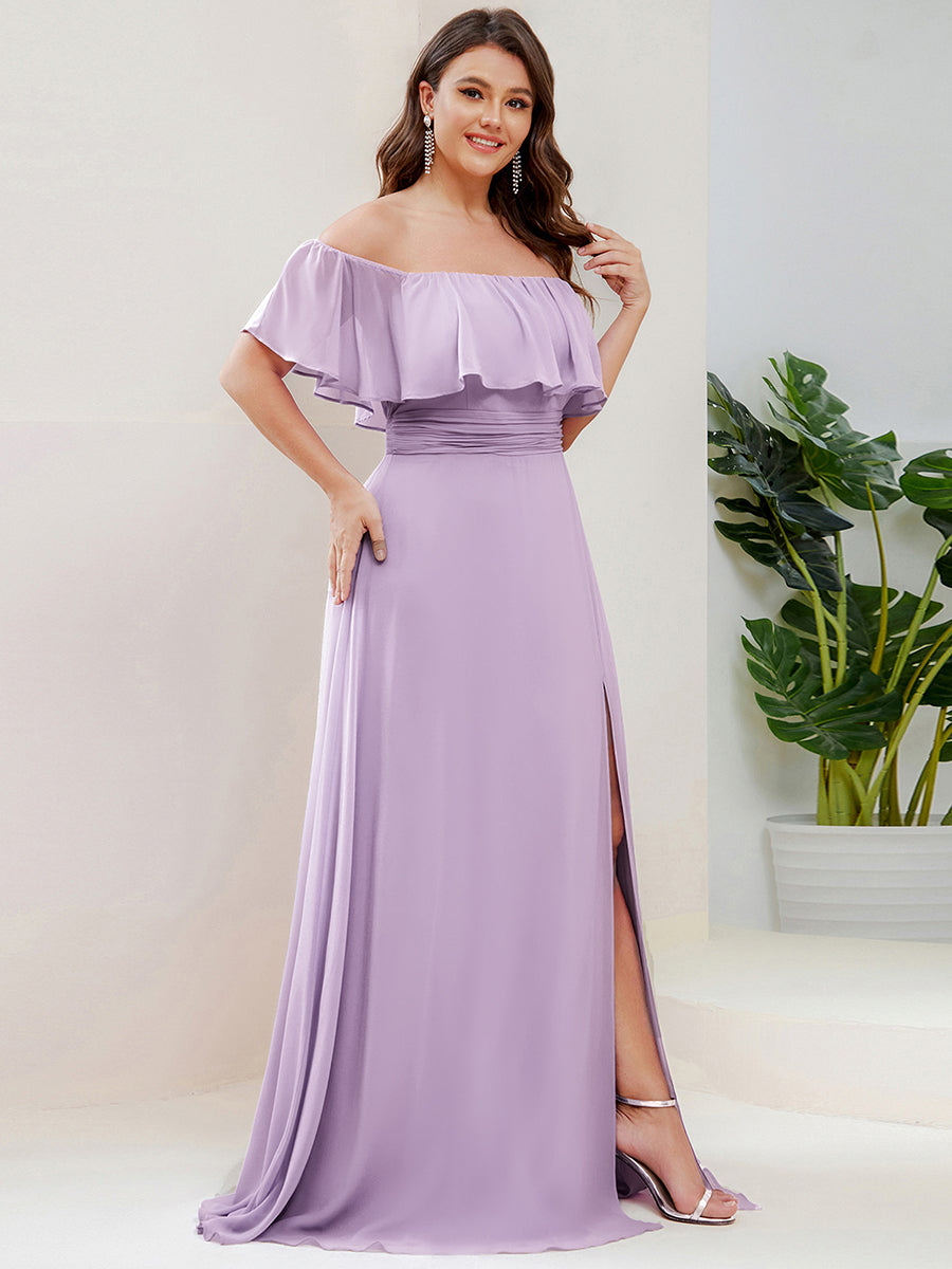 ever ÉMILE|Plus Size Off the Shoulder Formal Bridesmaid Dress with Thigh Split