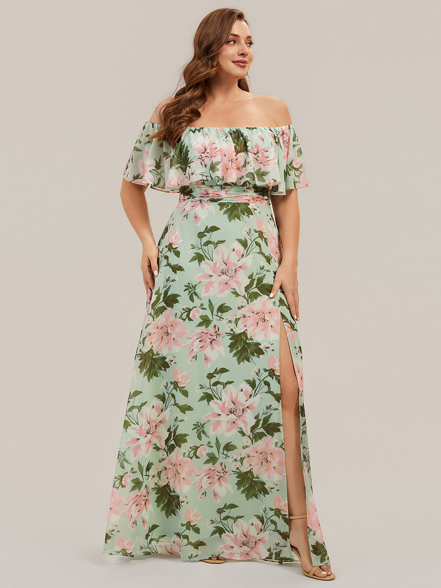 ever ÉMILE|Plus Size Off the Shoulder Formal Bridesmaid Dress with Thigh Split