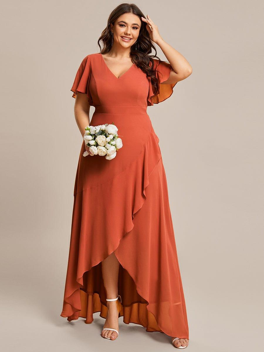pretty OREE|Plus Size Elegant Lotus Sleeves Chiffon Bridesmaid Dress