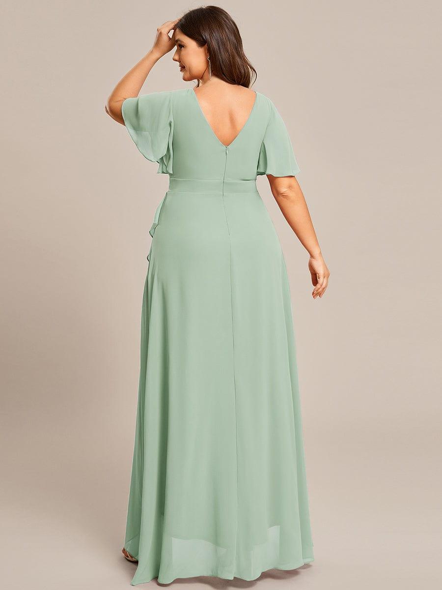 pretty OREE|Plus Size Elegant Lotus Sleeves Chiffon Bridesmaid Dress
