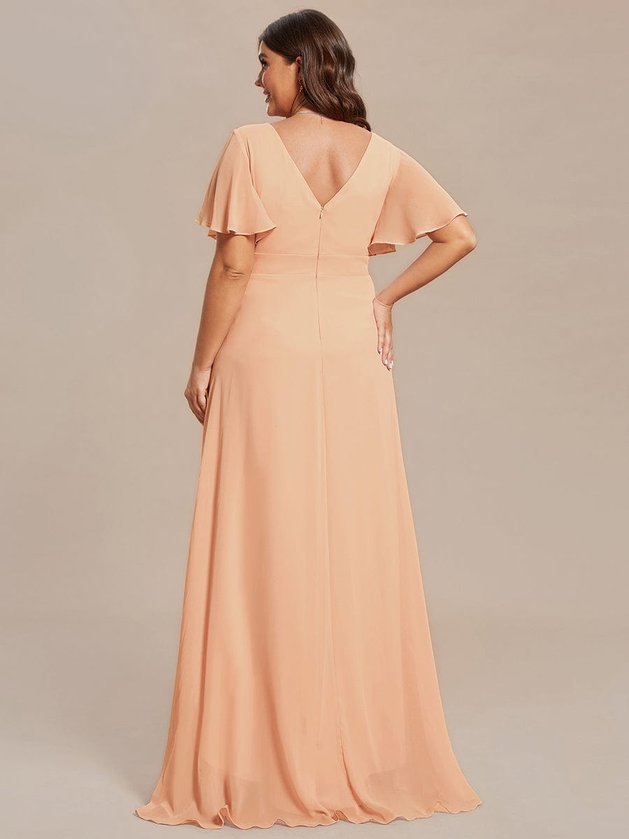 pretty OREE|Plus Size Elegant Lotus Sleeves Chiffon Bridesmaid Dress