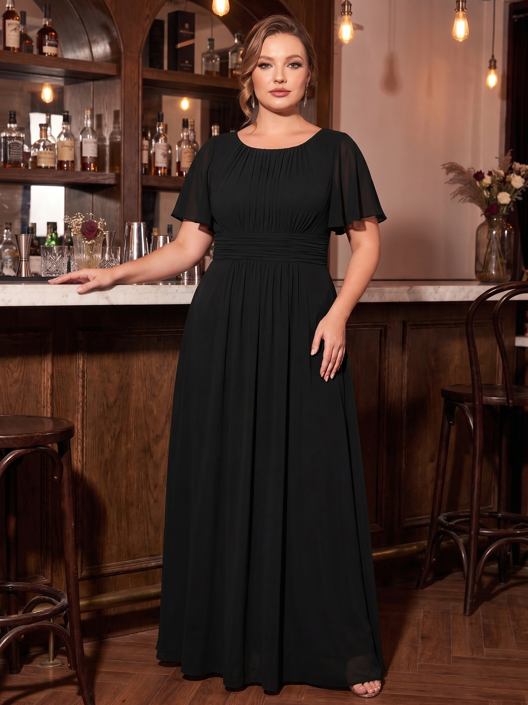 pretty KIMORA|Plus Size Simple Chiffon Pleated A-Line Bridesmaid Dress