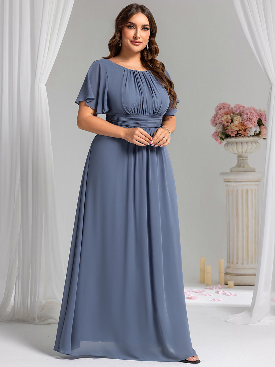 pretty KIMORA|Plus Size Simple Chiffon Pleated A-Line Bridesmaid Dress