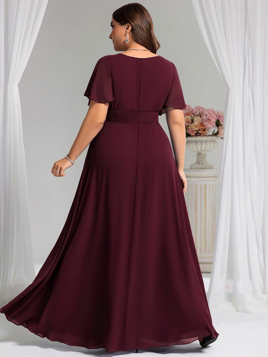 pretty KIMORA|Plus Size Printed Chiffon Pleated Maxi Wedding Guest Dress