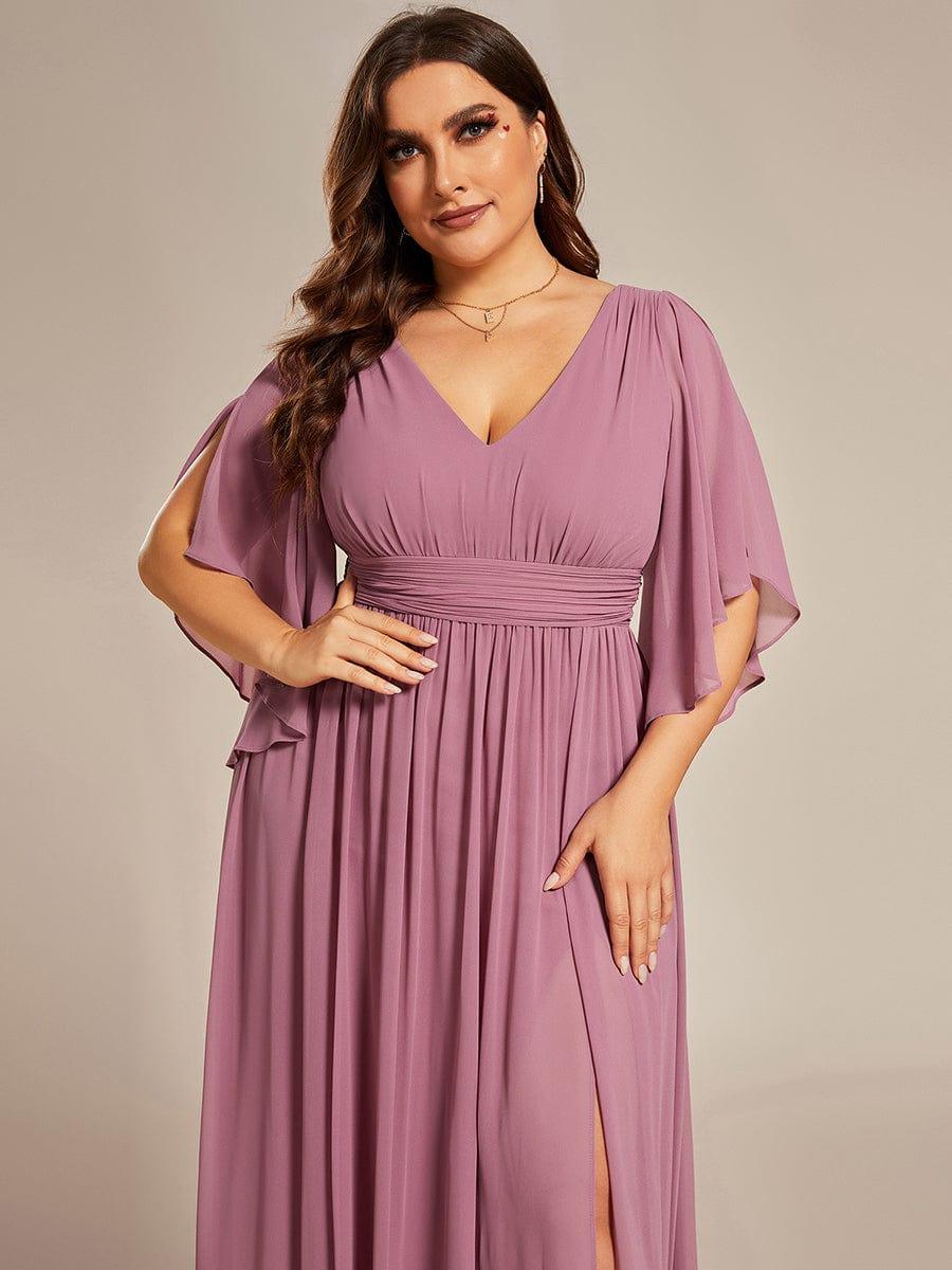pretty ELYAN|Plus Size Printed Half Sleeve Pleated A-Line Chiffon Wedding Guest Dress