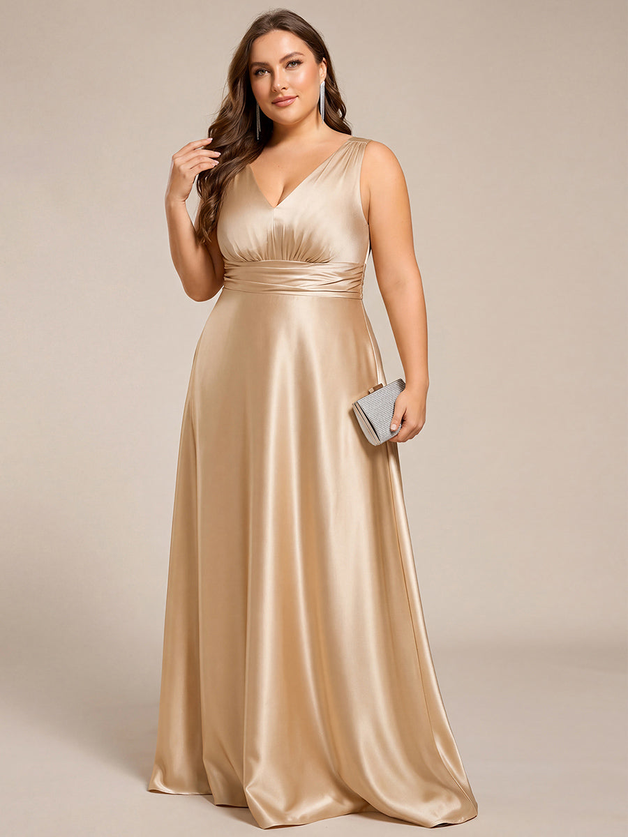 pretty INDY|Plus Size Satin Empire Waist Maxi Bridesmaid Dress with Pockets
