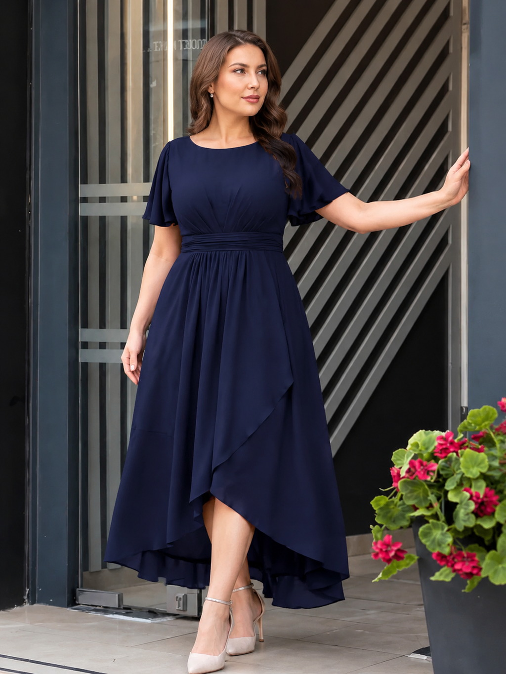 pretty SAGE|Plus Size High-Low Chiffon Wedding Guest Dress