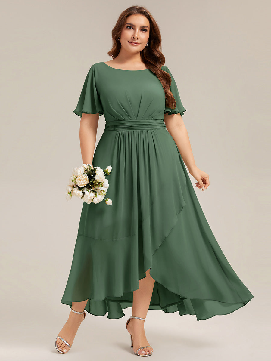 pretty SAGE|Plus Size High-Low Chiffon Wedding Guest Dress