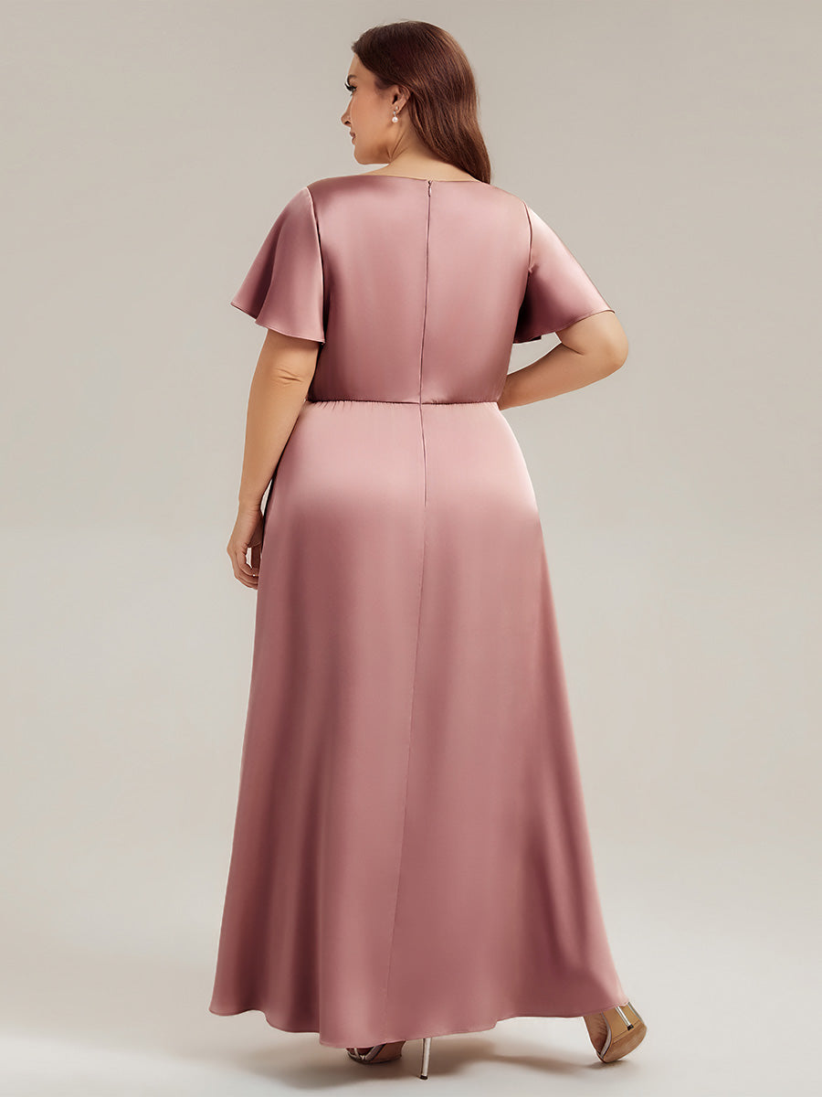 Plus Size Satin Ruffle Sleeve Bridesmaid Dress