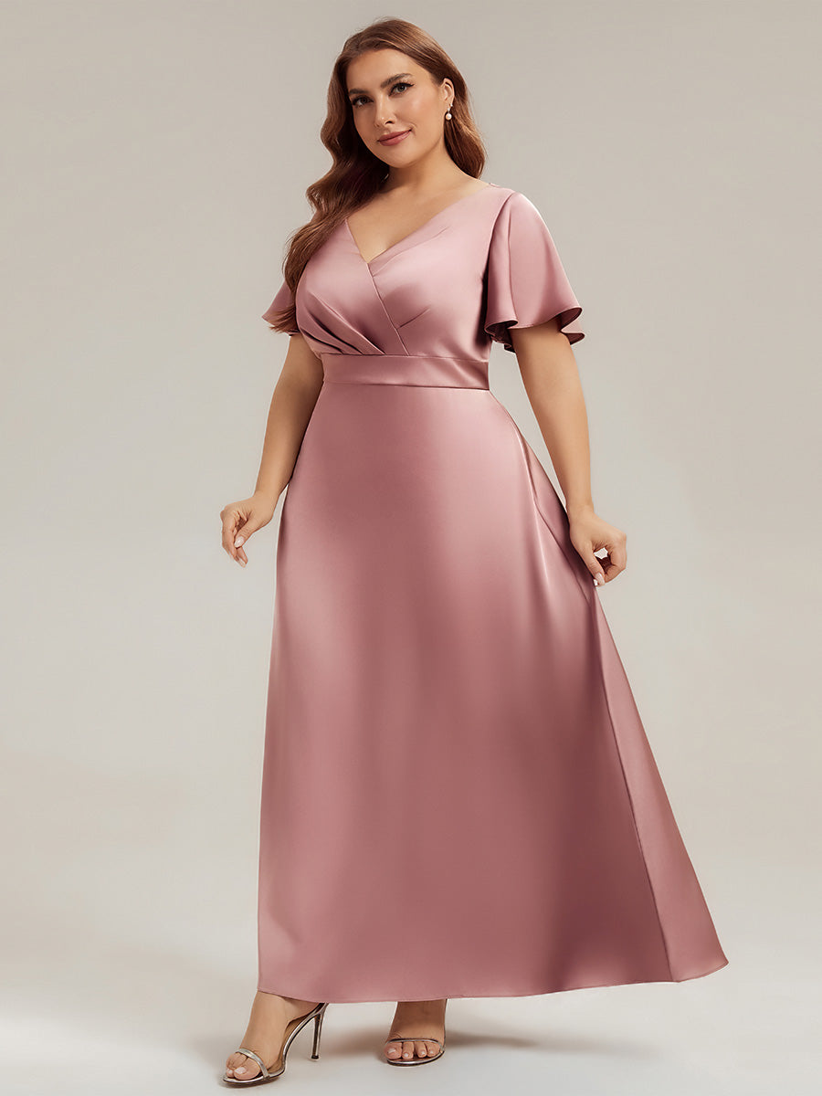 Plus Size Satin Ruffle Sleeve Bridesmaid Dress