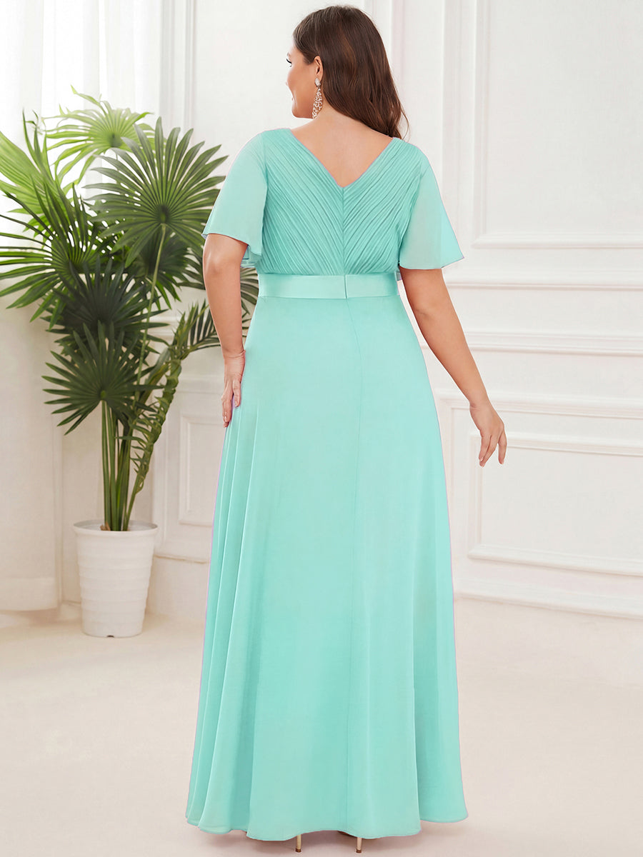 pretty MONICA|Plus Size Simple Empire Waist Flutter Sleeve Evening Dress