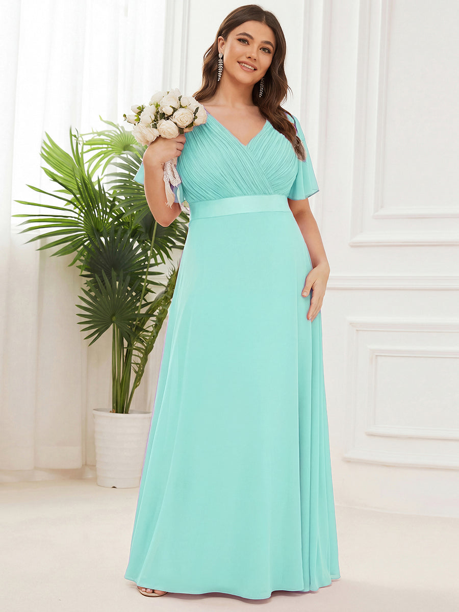 pretty MONICA|Plus Size Simple Empire Waist Flutter Sleeve Evening Dress