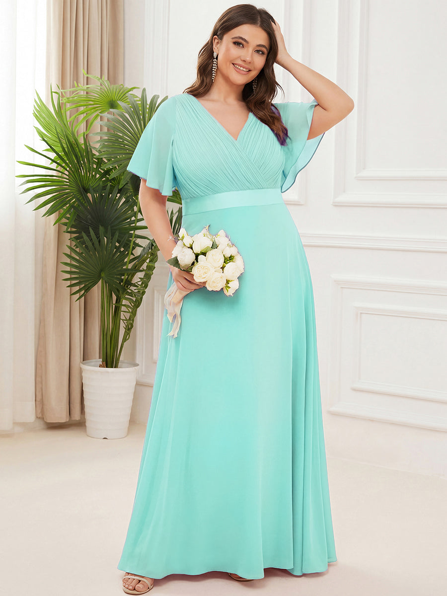 pretty MONICA|Plus Size Simple Empire Waist Flutter Sleeve Evening Dress
