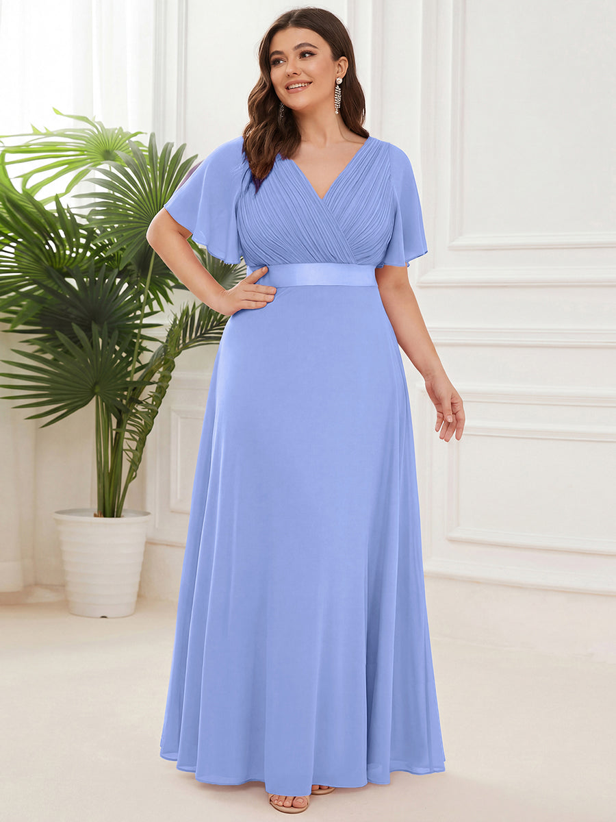 pretty MONICA|Plus Size Simple Empire Waist Flutter Sleeve Evening Dress
