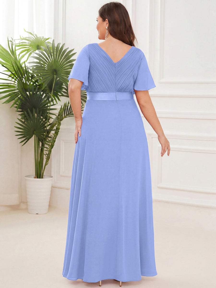 pretty MONICA|Plus Size Simple Empire Waist Flutter Sleeve Evening Dress