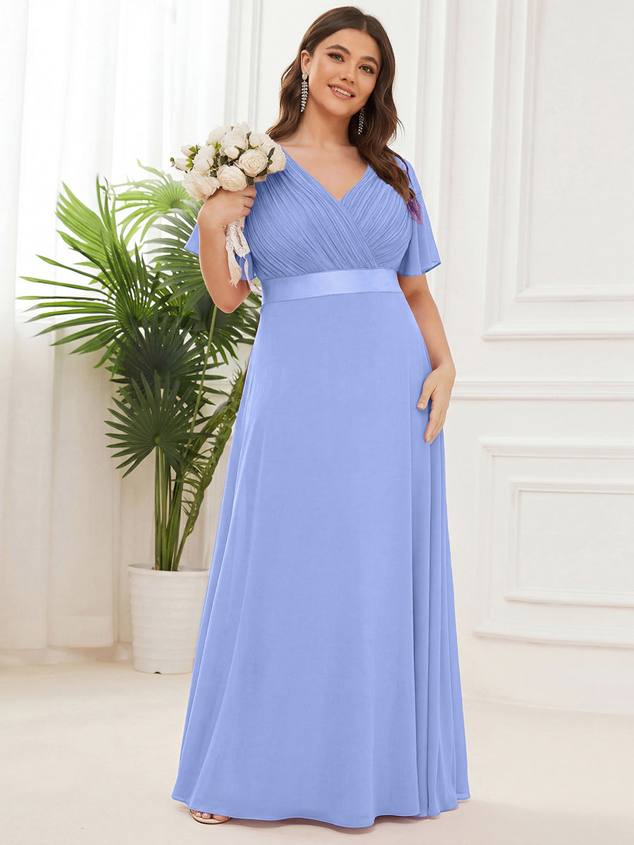 pretty MONICA|Plus Size Simple Empire Waist Flutter Sleeve Evening Dress