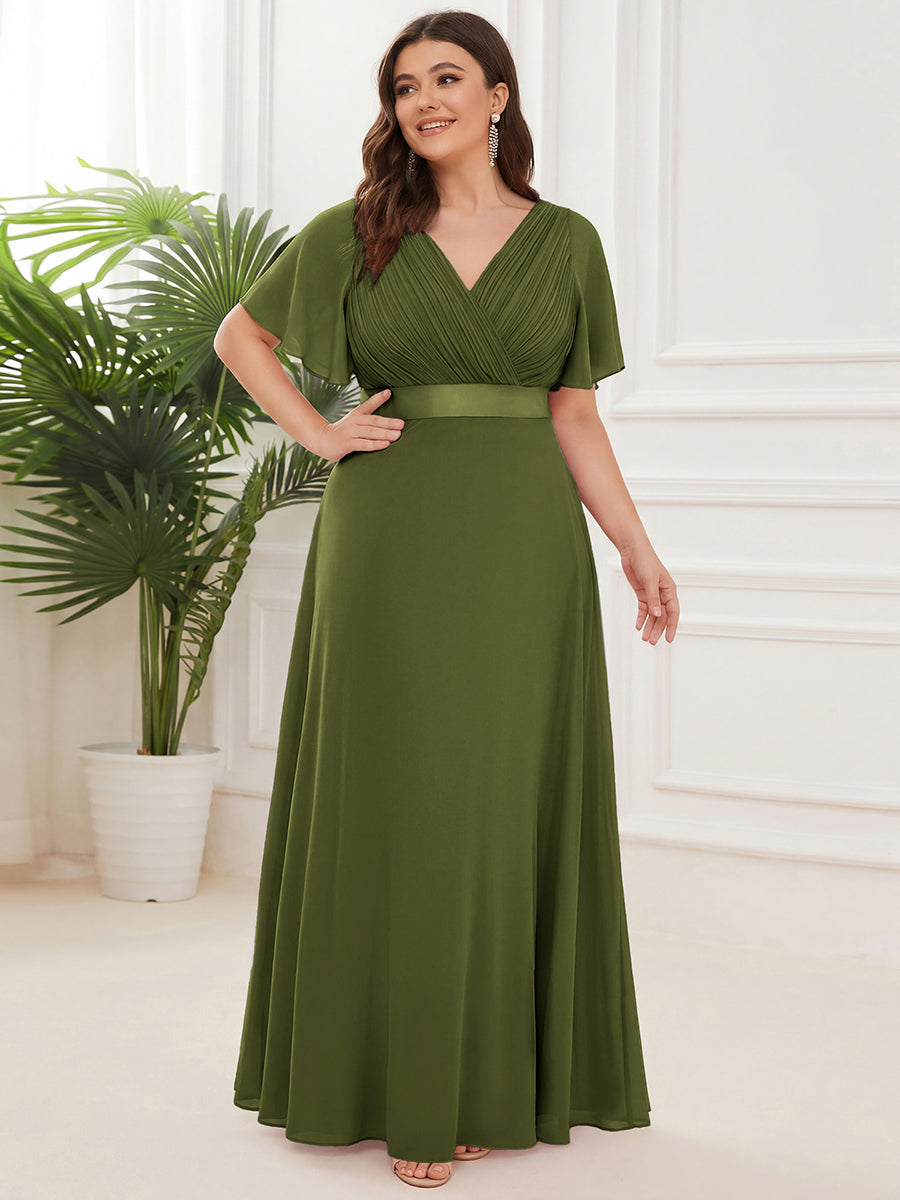 pretty MONICA|Plus Size Simple Empire Waist Flutter Sleeve Evening Dress