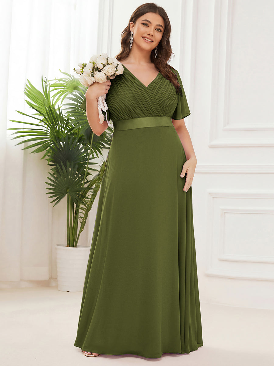 pretty MONICA|Plus Size Simple Empire Waist Flutter Sleeve Evening Dress