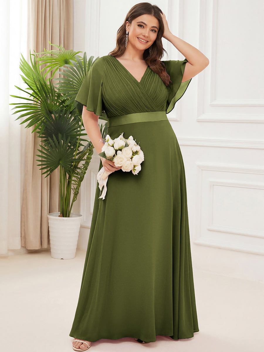 pretty MONICA|Plus Size Simple Empire Waist Flutter Sleeve Evening Dress