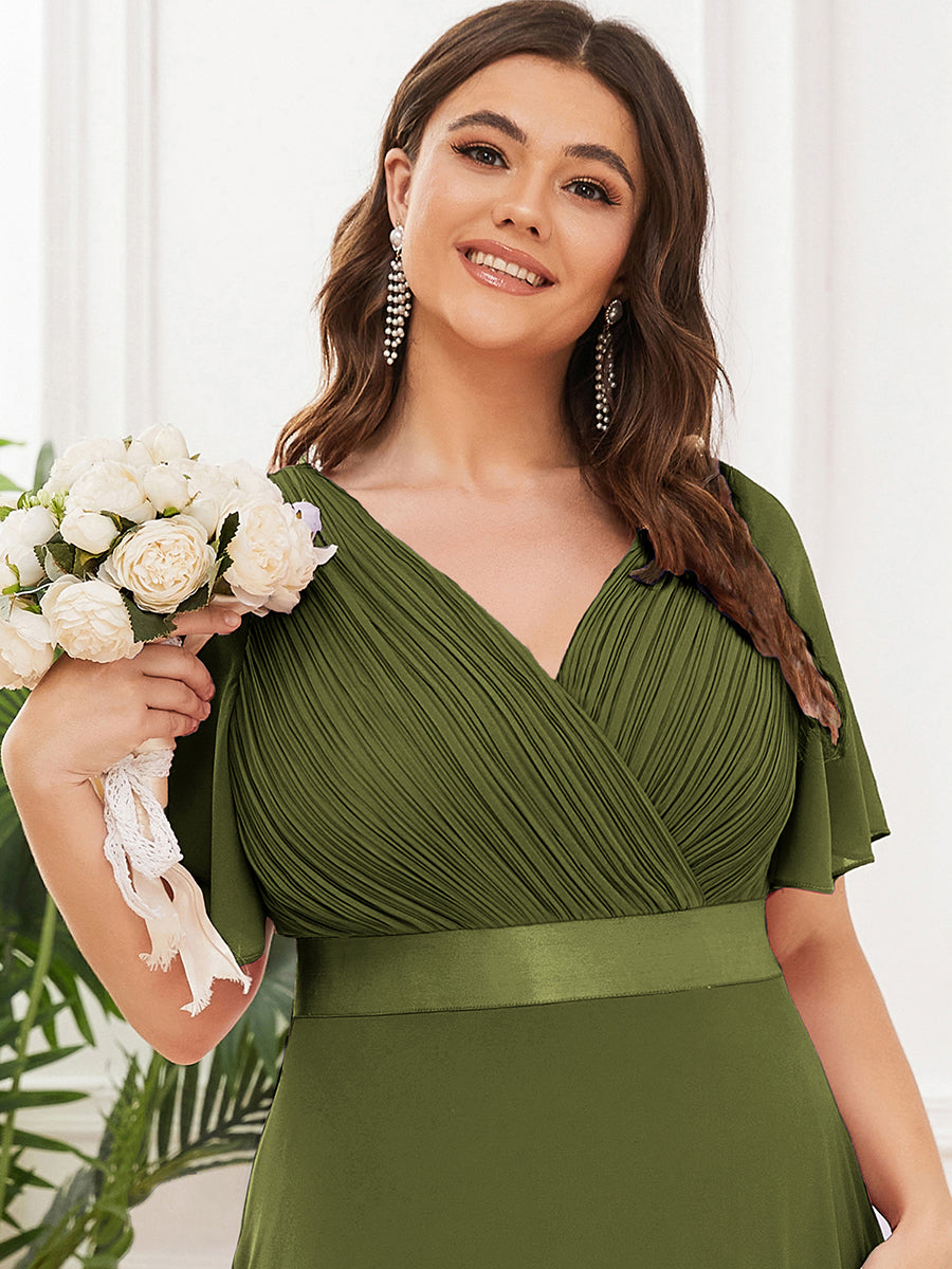 pretty MONICA|Plus Size Simple Empire Waist Flutter Sleeve Evening Dress