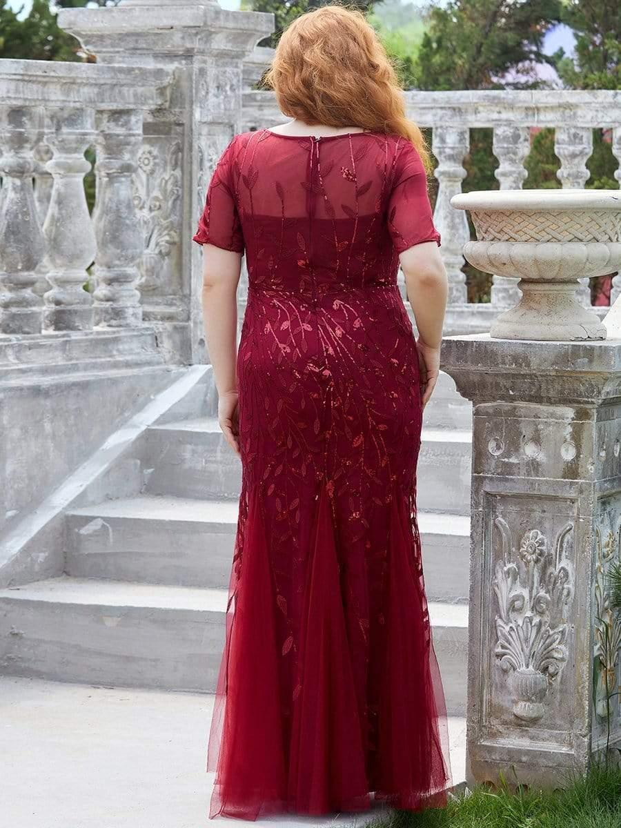 pretty JADEN|Floral Sequin Print Plus Size Mermaid Tulle Evening Dress