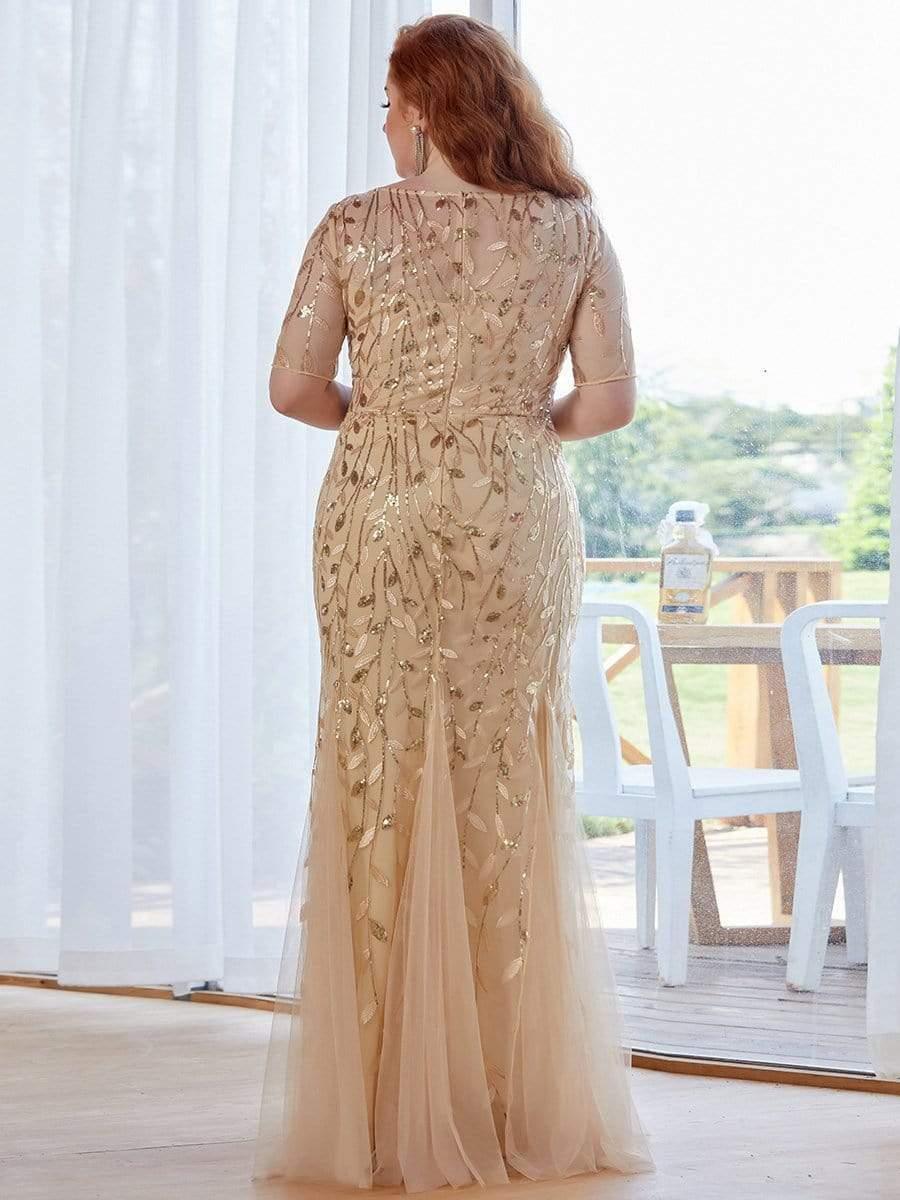 pretty JADEN|Floral Sequin Print Plus Size Mermaid Tulle Evening Dress
