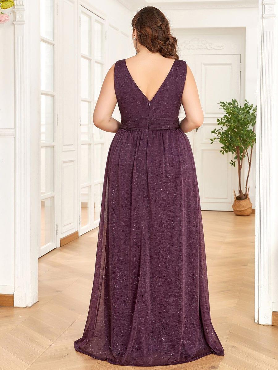 pretty STERLING|Double V Neck Maxi Long Plus Size Sparkly Evening Dresses for Party