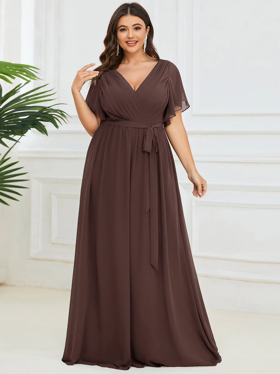 pretty LEORA|Plus Size Chiffon Tie-Waist Evening Dress