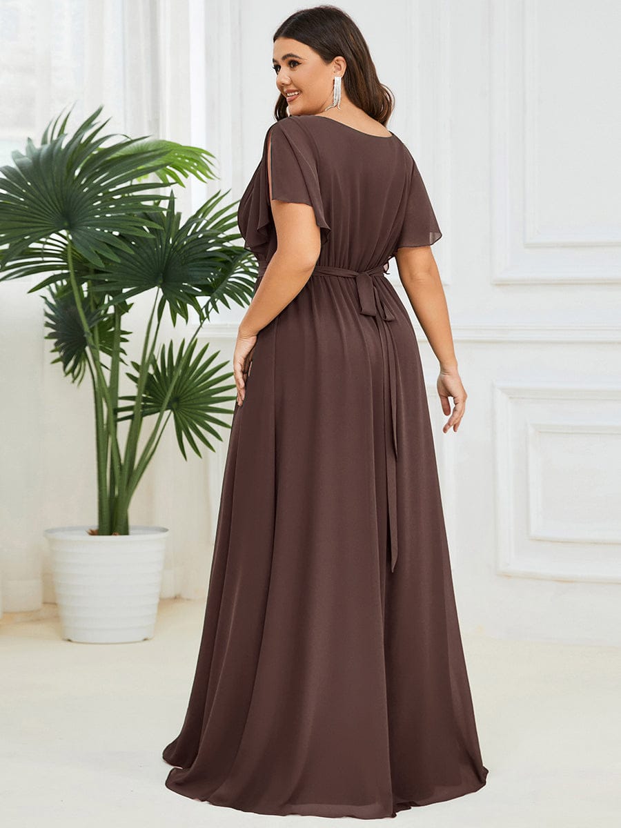 pretty LEORA|Plus Size Chiffon Tie-Waist Evening Dress