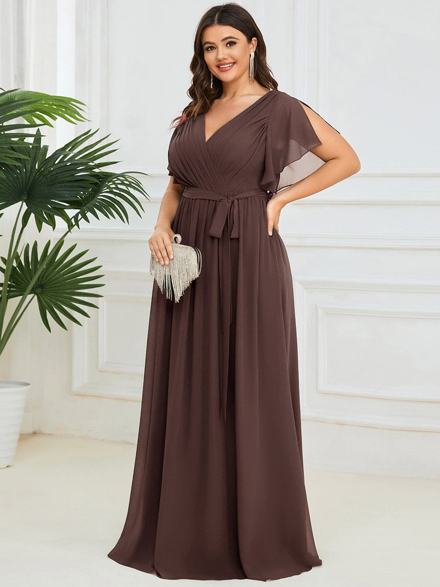 pretty LEORA|Plus Size Chiffon Tie-Waist Evening Dress