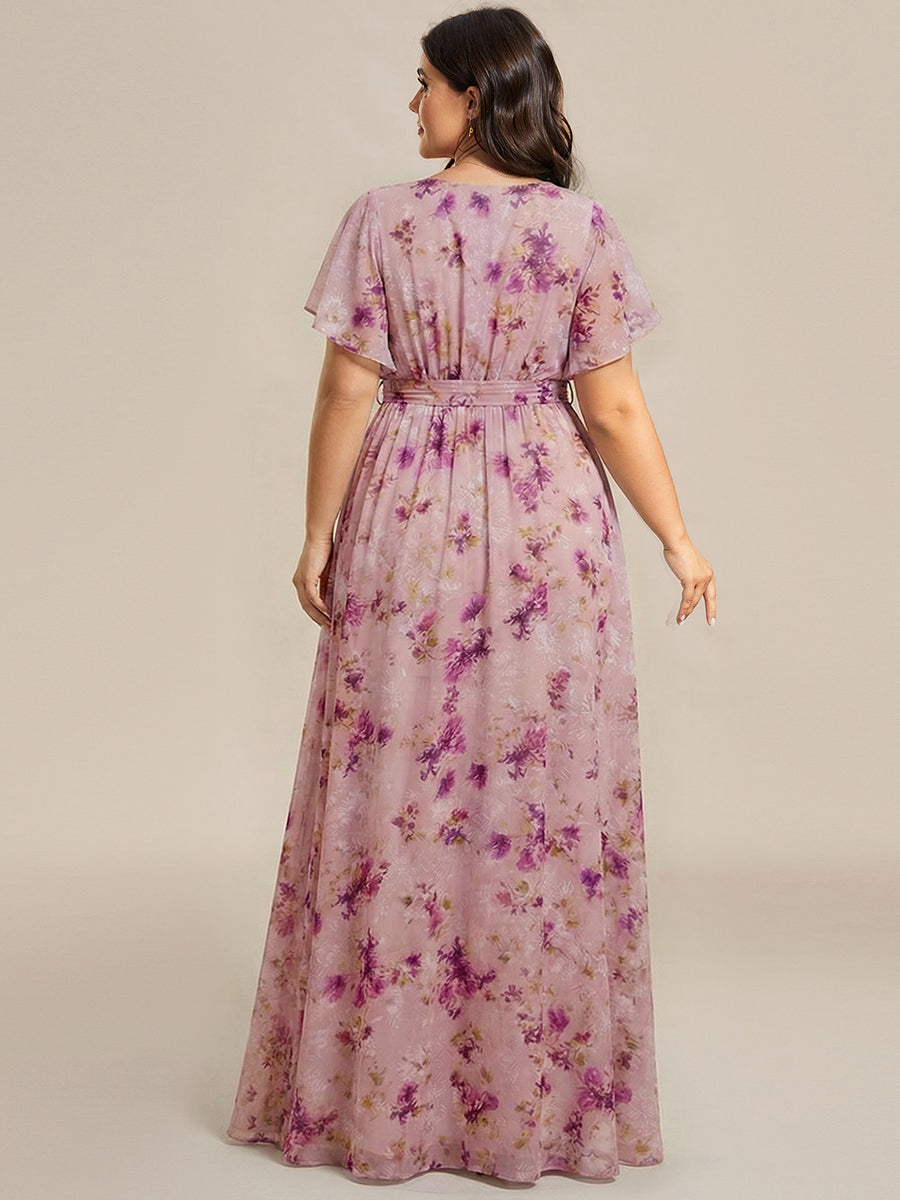 pretty LEORA|Plus Size Pleated Tie-Waist Chiffon Bridesmaid Dress