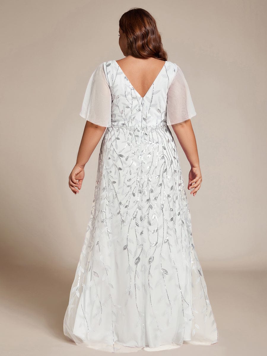 pretty ALIX|Plus Size Short Sleeves Sequin High Low V-Neck Midi Formal Evening Dress