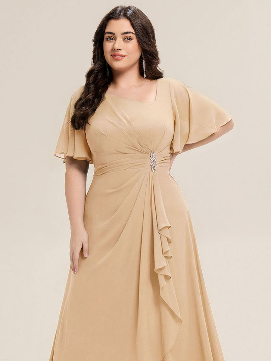 pretty LILOU| Plus Size Pleated Chiffon Ruffle Sleeve Wedding Guest Dress