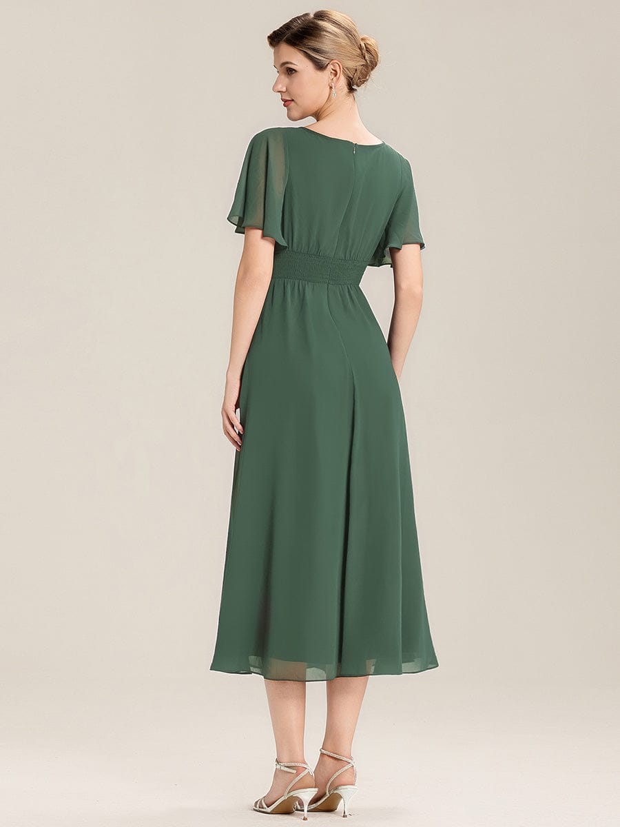 pretty LILOU| Plus Size Pleated Chiffon Ruffle Sleeve Wedding Guest Dress