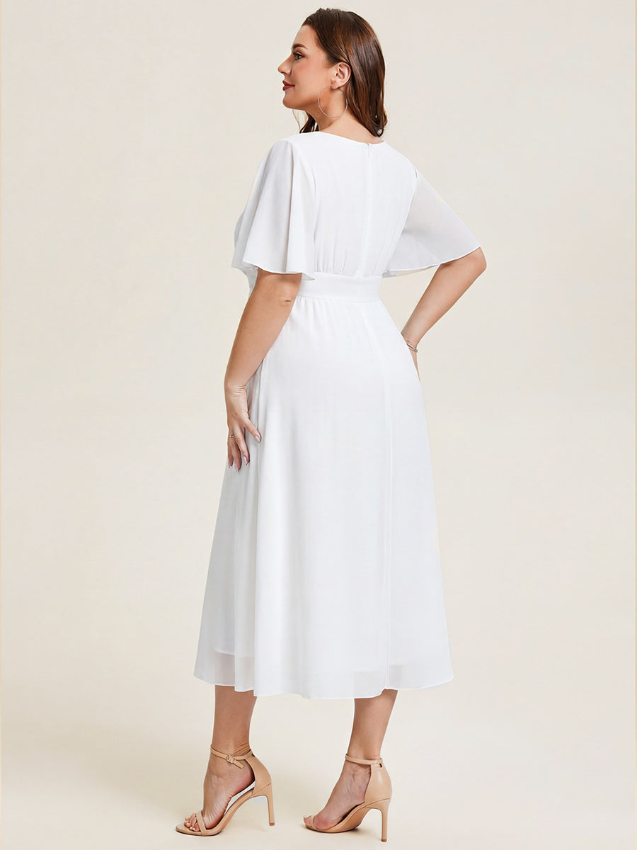 pretty LILOU| Plus Size Chiffon Ruffle Sleeve Formal Dress