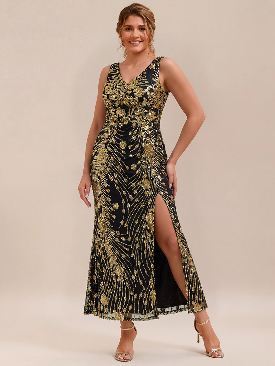 pretty JUNIPER|Plus Size Bodycon Sequin Slit Wedding Guest Dress