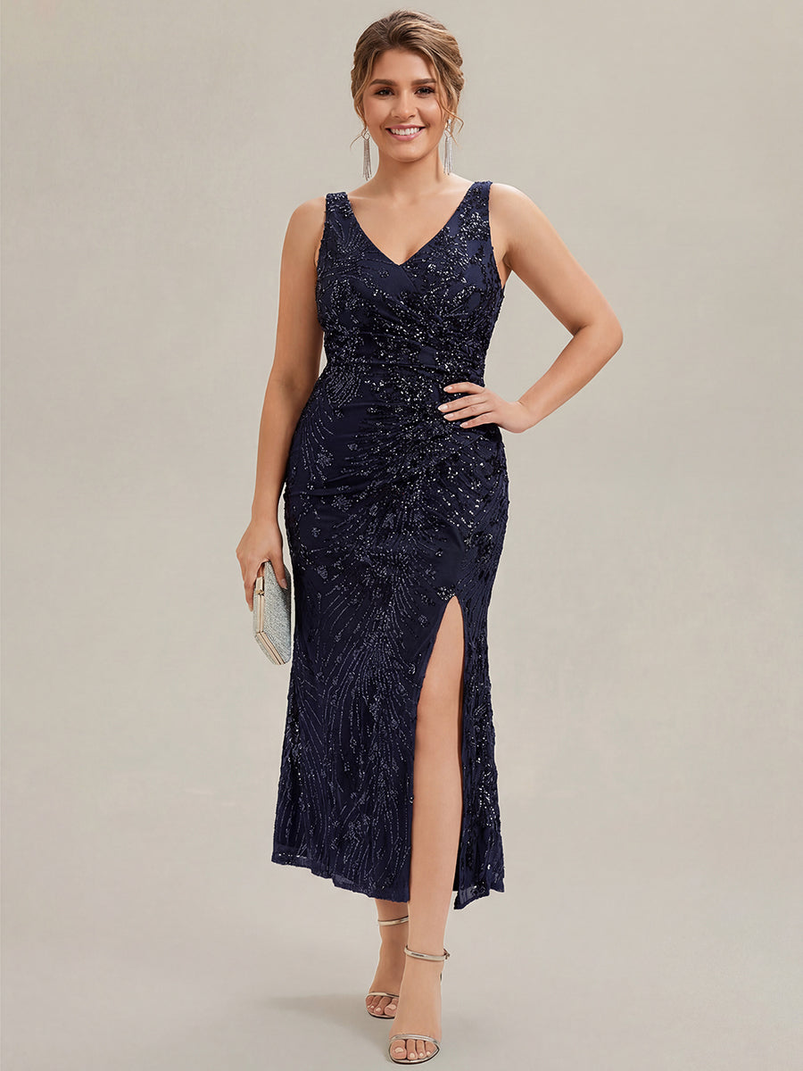 pretty JUNIPER|Plus Size Bodycon Sequin Slit Wedding Guest Dress