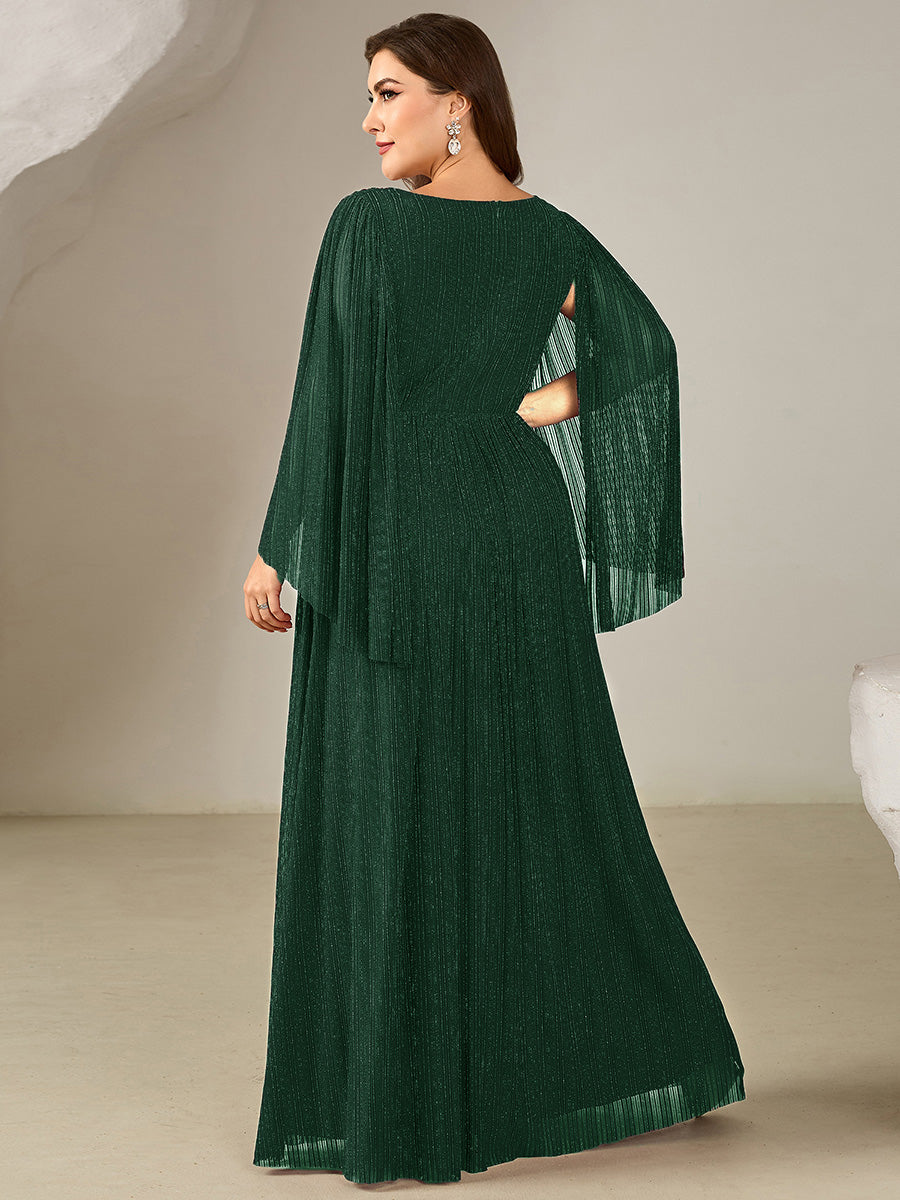 pretty ISLA | Plus Size Glittery Empire Waist Batwing Sleeve Evening Dress