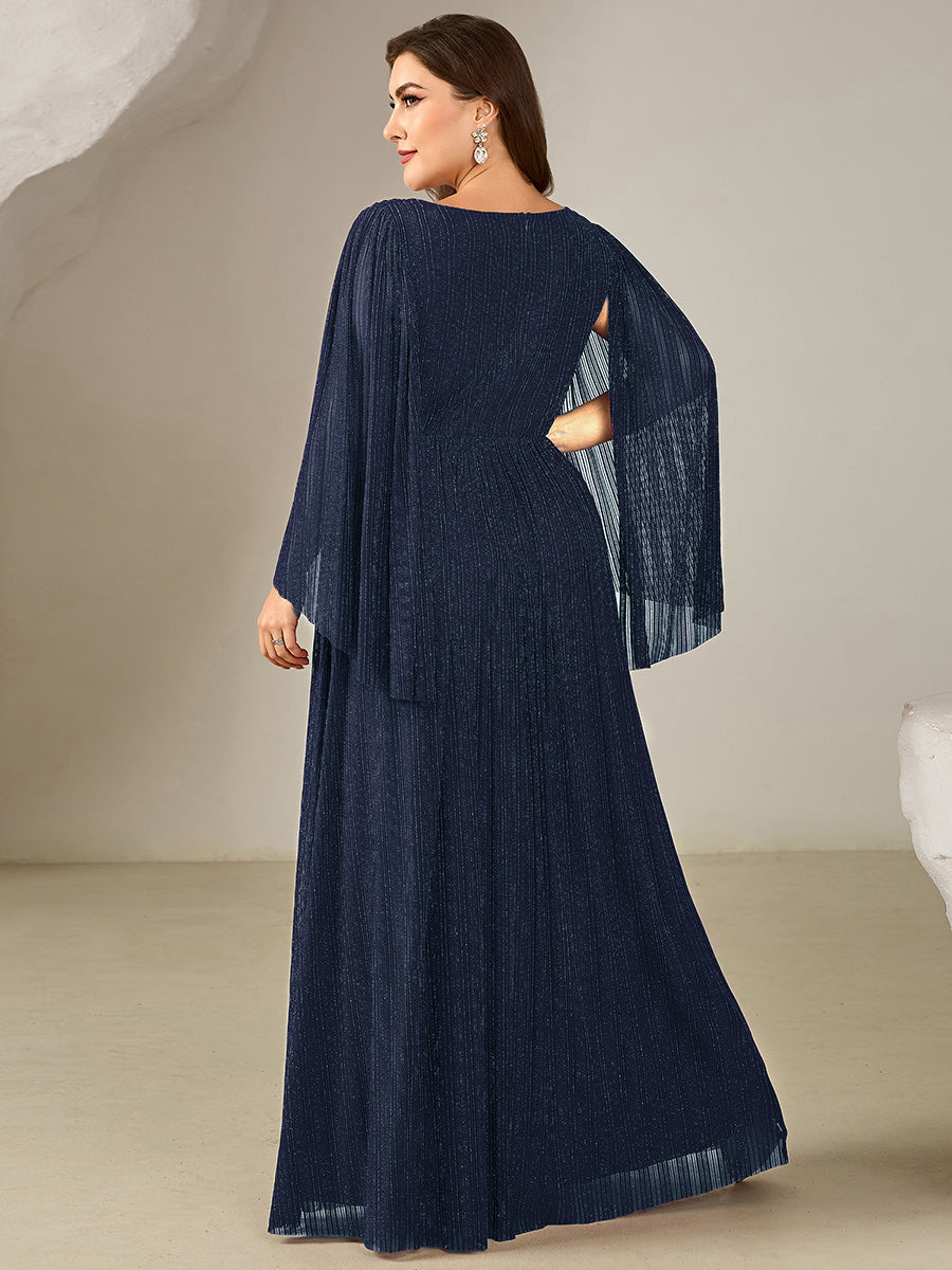 pretty ISLA | Plus Size Glittery Empire Waist Batwing Sleeve Evening Dress