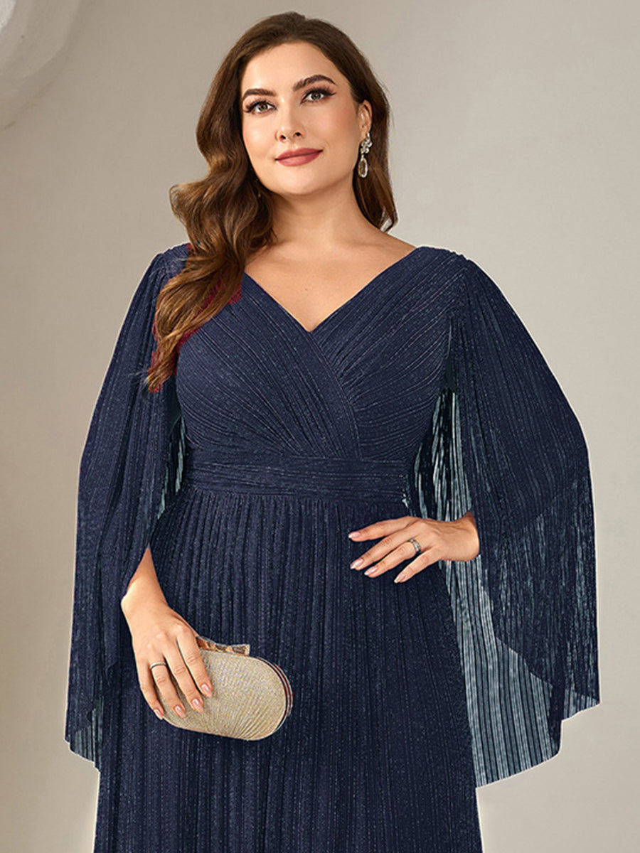 pretty ISLA | Plus Size Glittery Empire Waist Batwing Sleeve Evening Dress