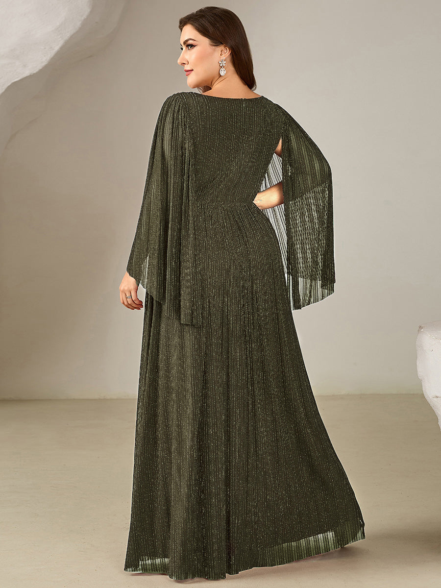 pretty ISLA | Plus Size Glittery Empire Waist Batwing Sleeve Evening Dress