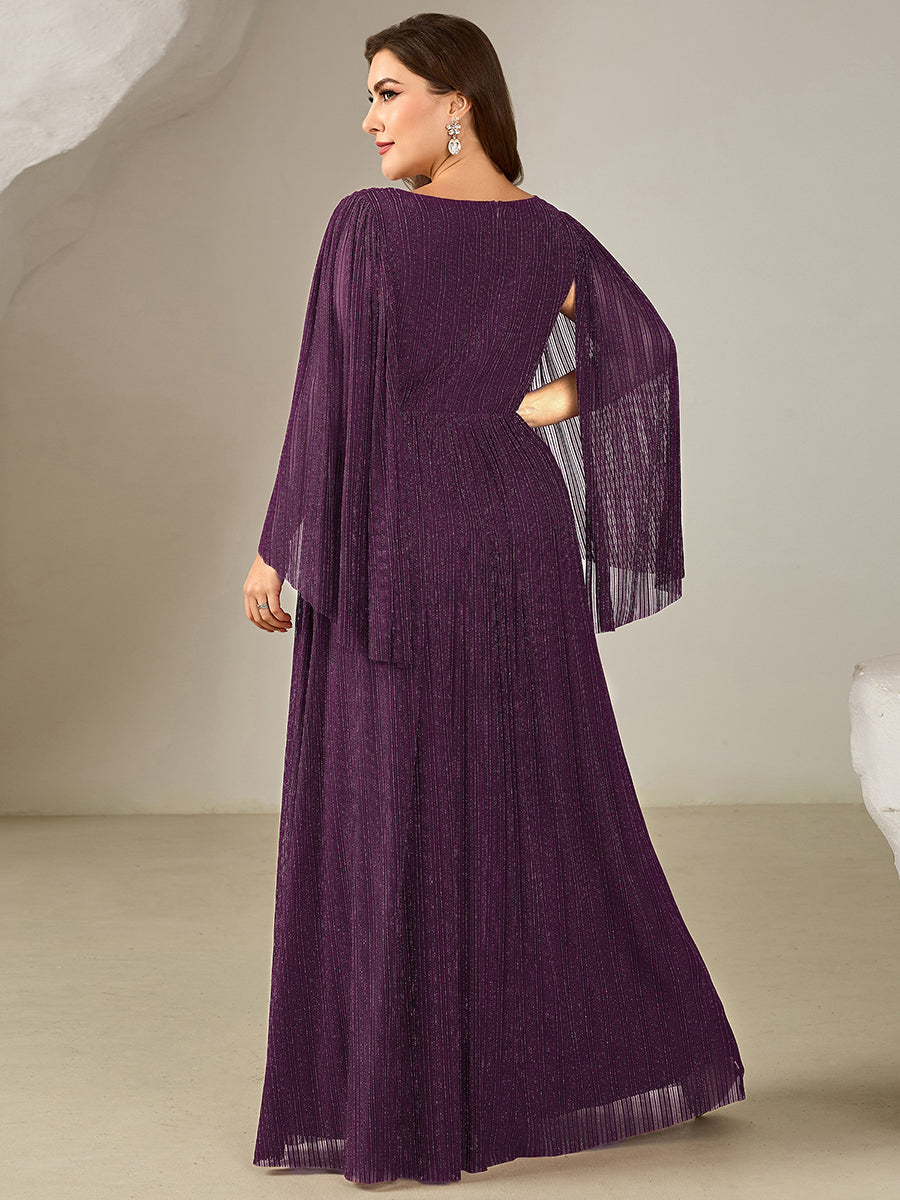 pretty ISLA | Plus Size Glittery Empire Waist Batwing Sleeve Evening Dress