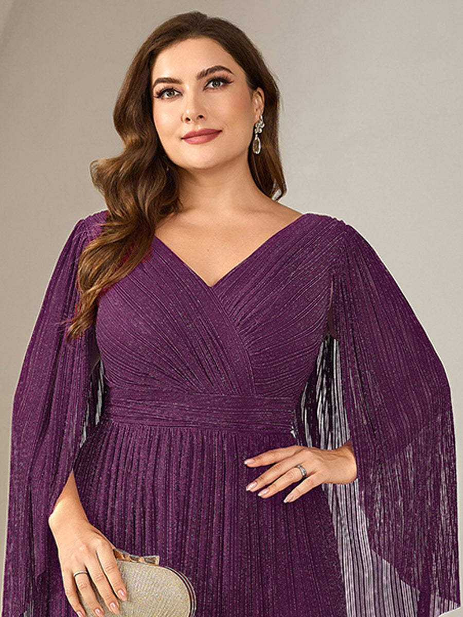 pretty ISLA | Plus Size Glittery Empire Waist Batwing Sleeve Evening Dress