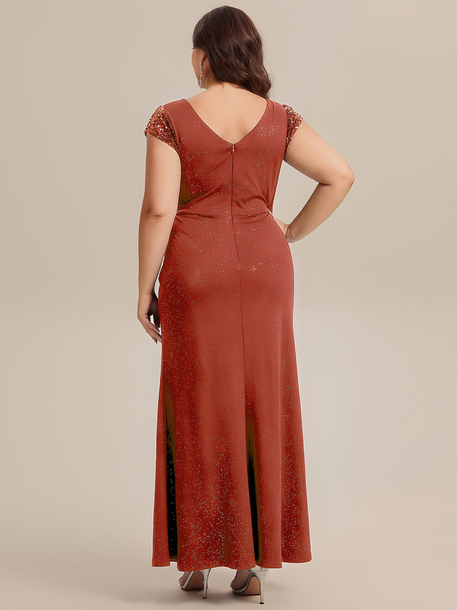 pretty KAIA|Plus Size Knotted Knit Cap Sleeve Maxi Glitter Evening Dress