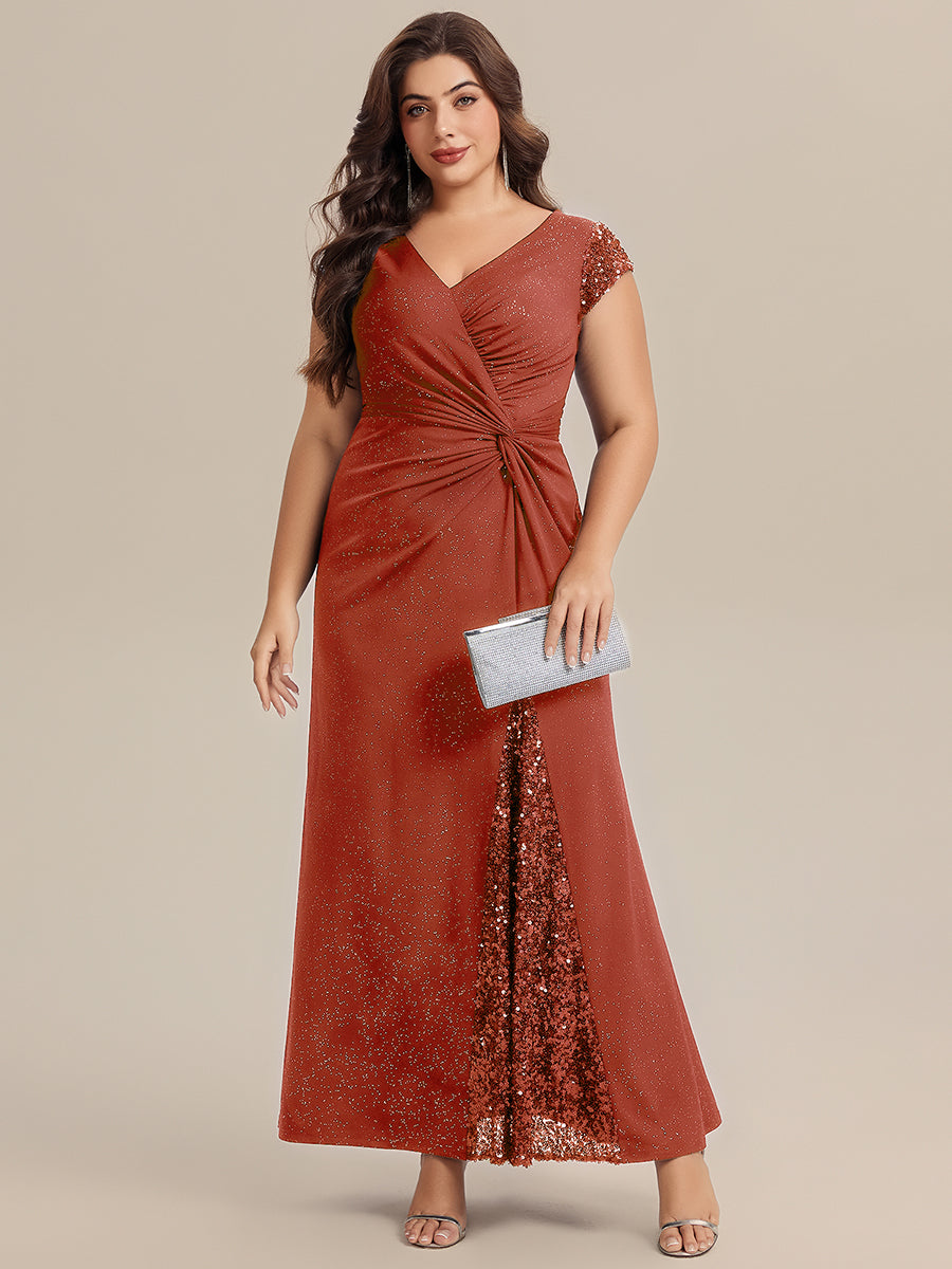 pretty KAIA|Plus Size Knotted Knit Cap Sleeve Maxi Glitter Evening Dress