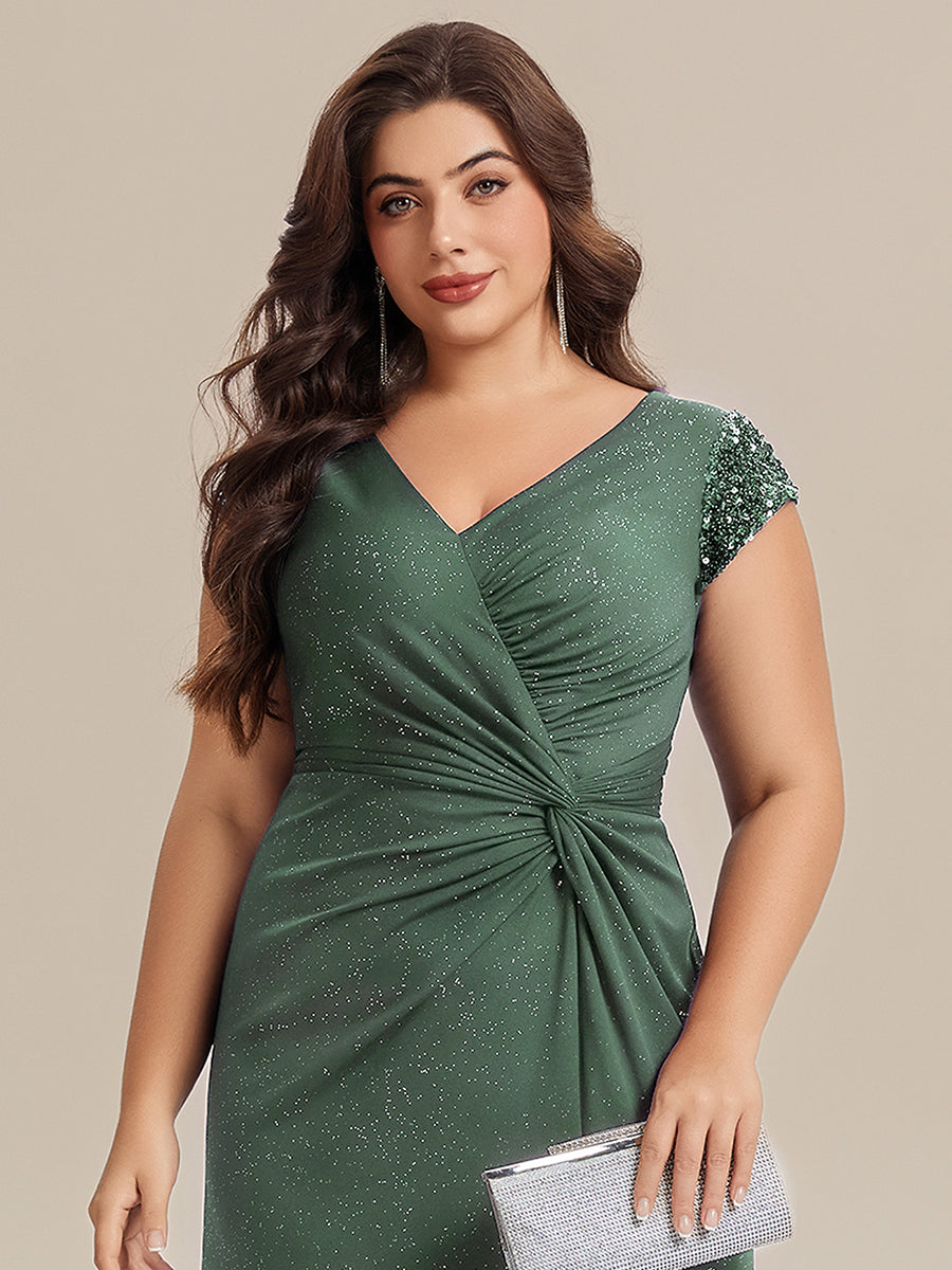 pretty KAIA|Plus Size Knotted Knit Cap Sleeve Maxi Glitter Evening Dress