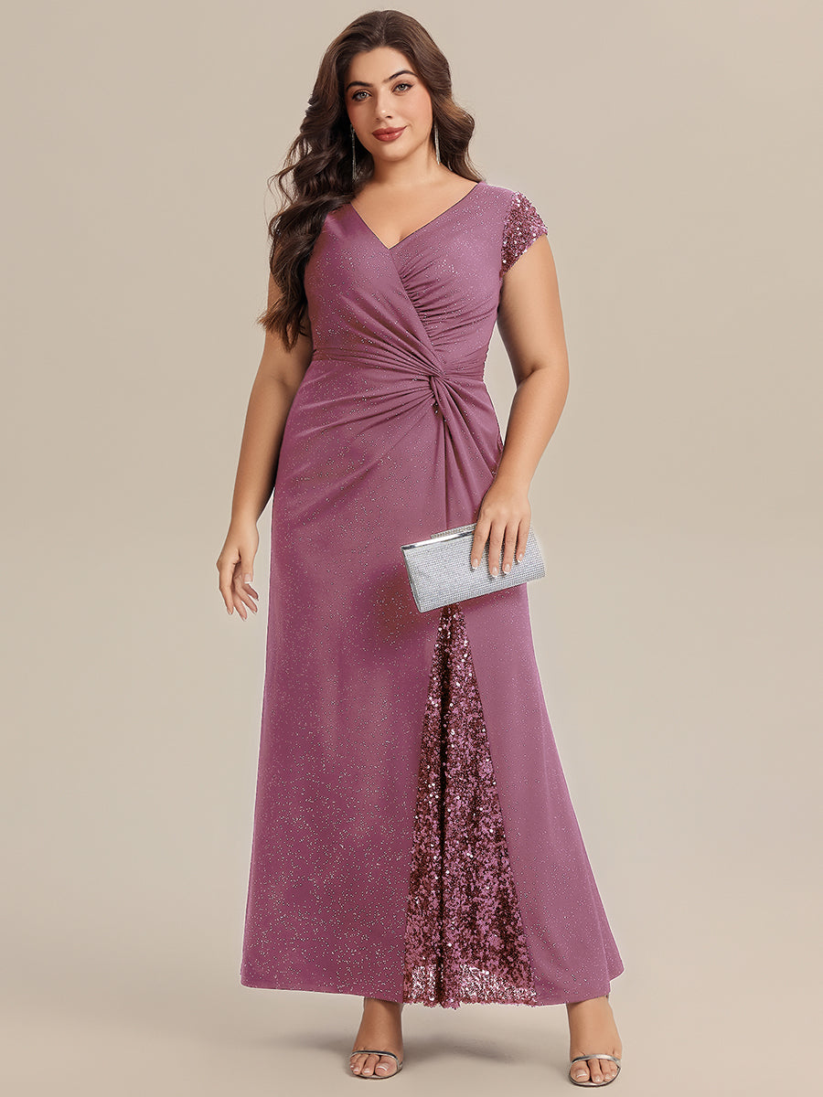 pretty KAIA|Plus Size Knotted Knit Cap Sleeve Maxi Glitter Evening Dress