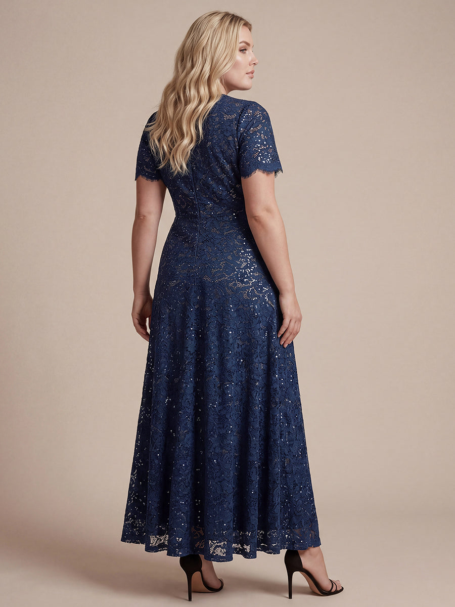 Plus Size Lace Ruffle Sleeve Evening Dress