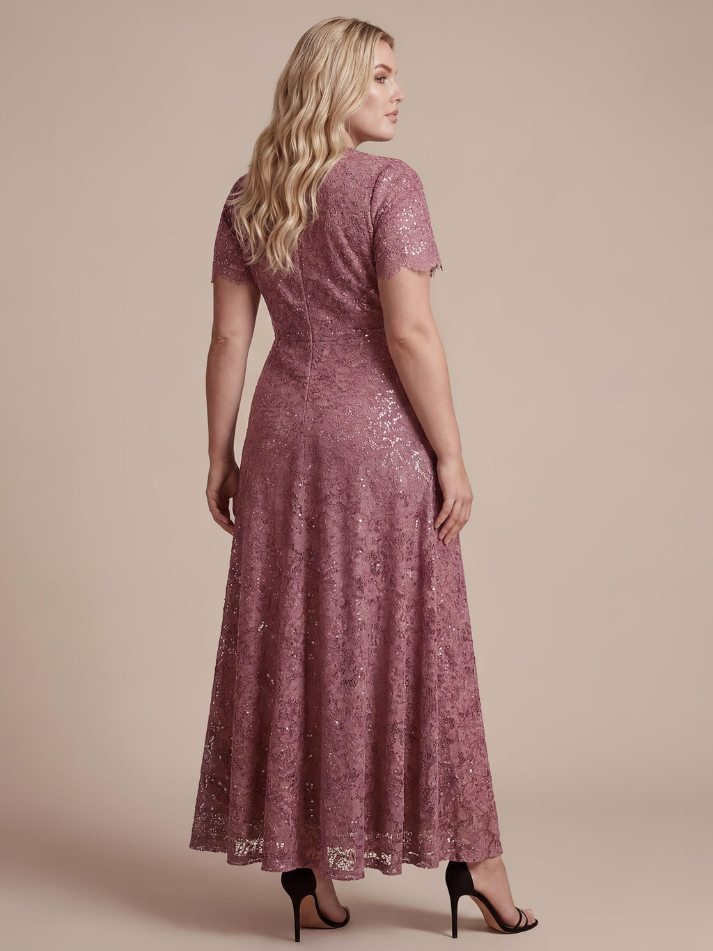 Plus Size Lace Ruffle Sleeve Evening Dress