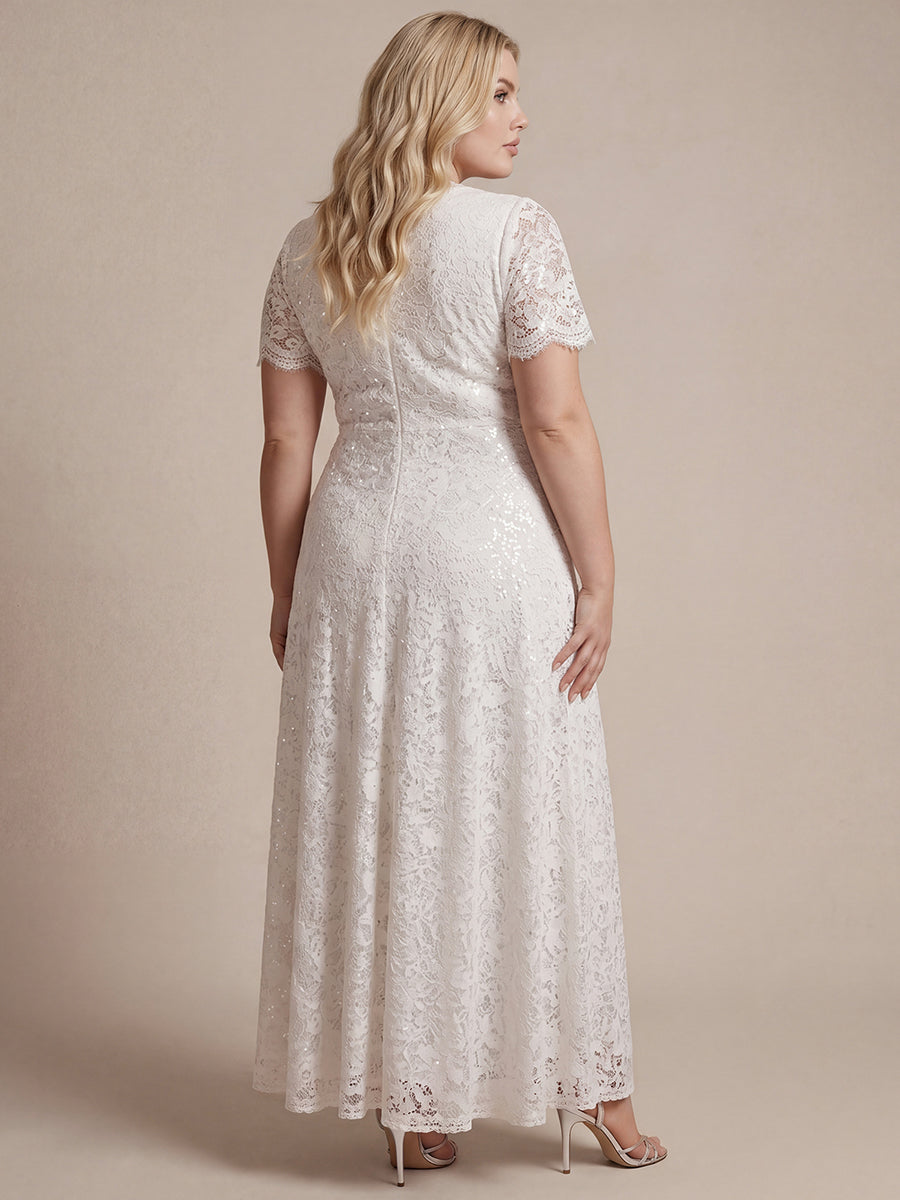 Plus Size Lace Ruffle Sleeve Evening Dress